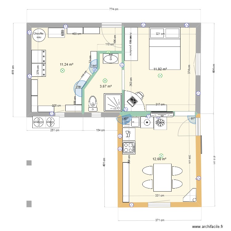 Studio02. Plan de 4 pièces et 40 m2