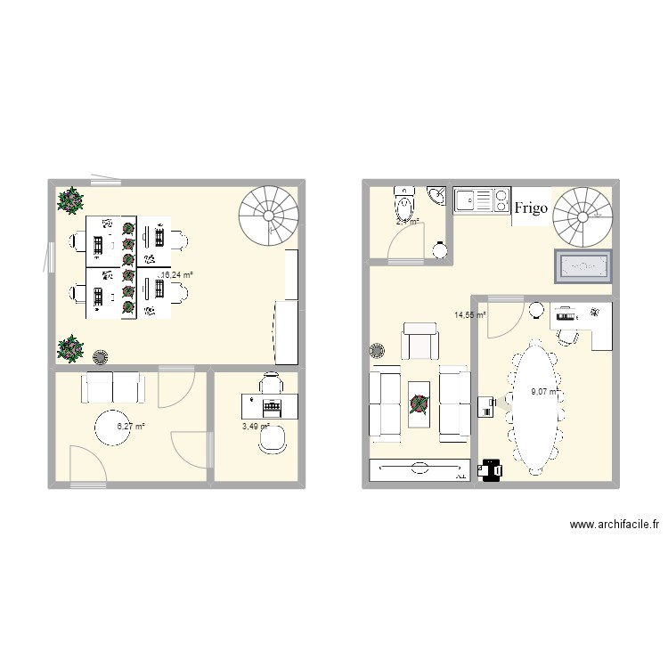 Kamera. Plan de 6 pièces et 52 m2