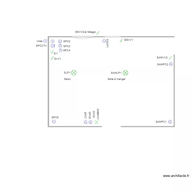 Salon Salle&agrave; manger. Plan de 