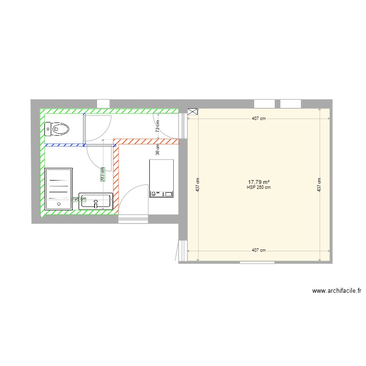 coumert salle de bain 4. Plan de 1 pièce et 18 m2