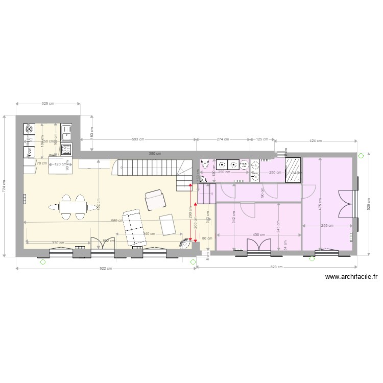 extension finale cot&eacute;e 2 parois vitr&eacute;es marches interieures v2. Plan de 0 pièce et 0 m2