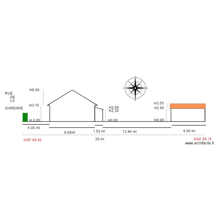 PLAN   EN COUPE. Plan de 3 pièces et 61 m2