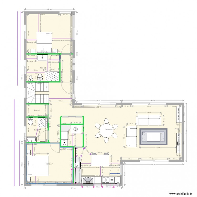 RDC Jacqueline aménagements cuisine 1  côtes meubles et pièce V2. Plan de 0 pièce et 0 m2