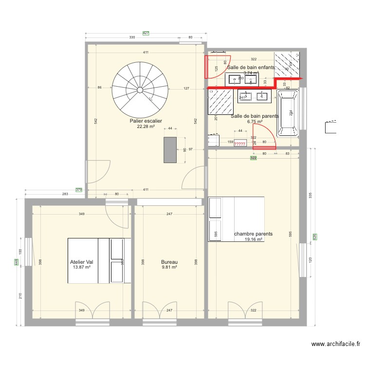 3 chambres étage. Plan de 0 pièce et 0 m2