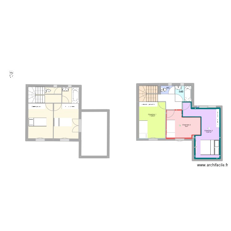 extension etage. Plan de 4 pièces et 64 m2