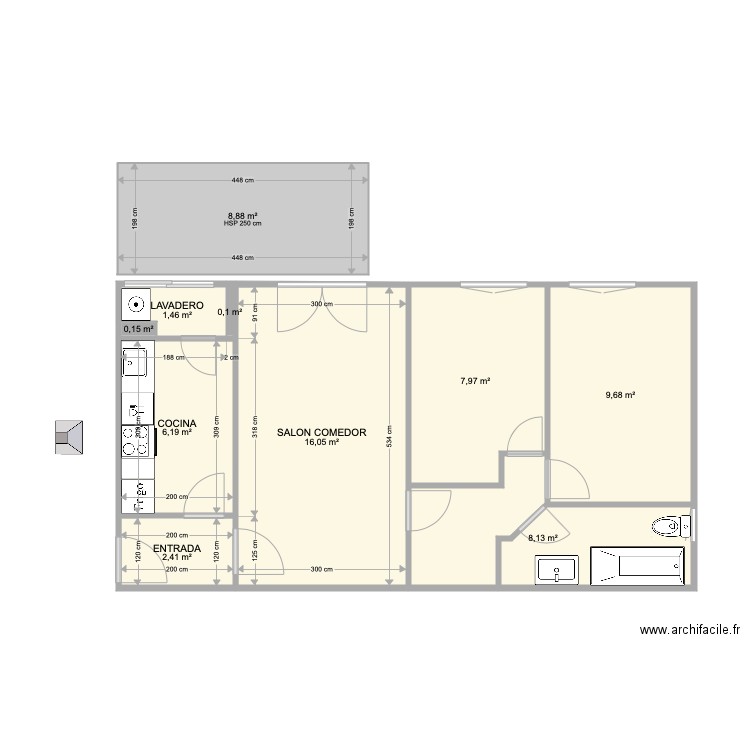 isla. Plan de 10 pièces et 61 m2