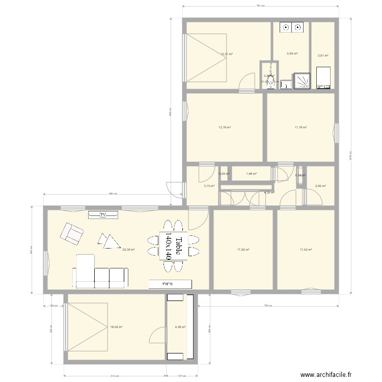 Proposition salon 1. Plan de 17 pièces et 138 m2