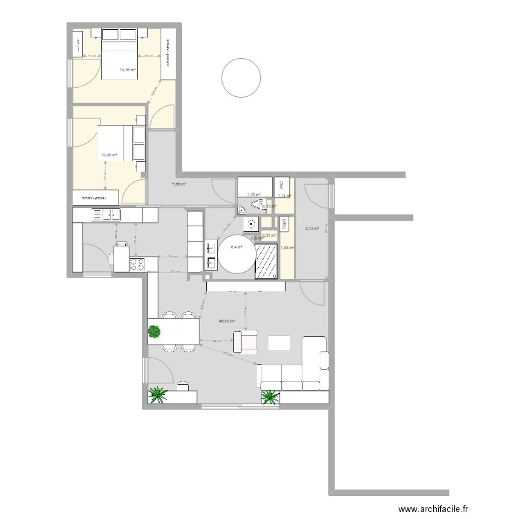 LIGNE BLEUE 35. Plan de 15 pièces et 93 m2