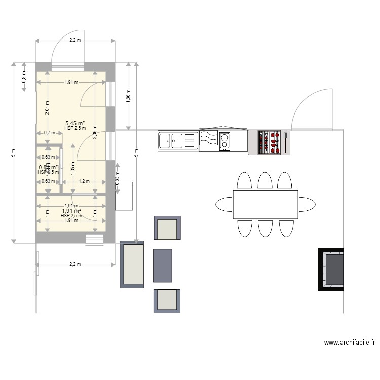 extension n°14. Plan de 3 pièces et 8 m2