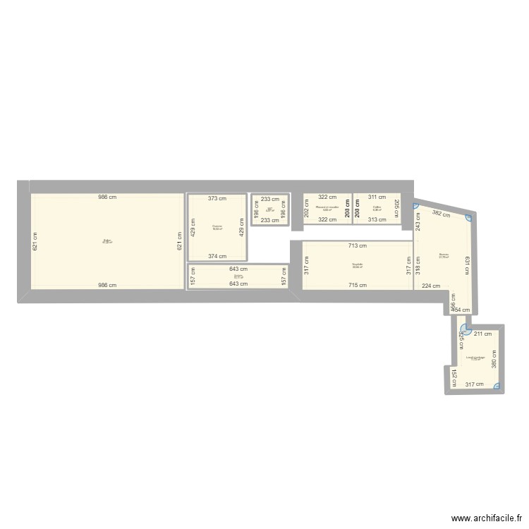 Longère-Etage1. Plan de 9 pièces et 161 m2