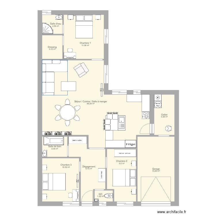 plain pied 3 ch sans extérieurs. Plan de 0 pièce et 0 m2