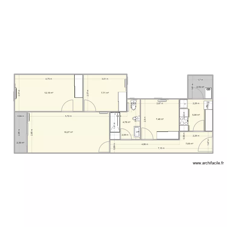Sierra 2 2B VF. Plan de 9  et 66 m²