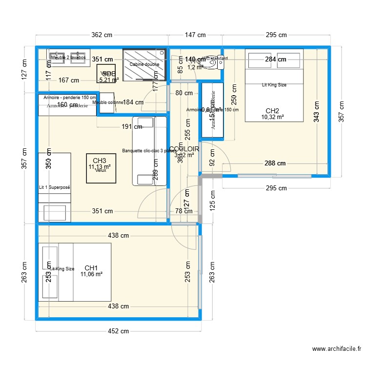 Taussat construction bois. Plan de 7 pièces et 43 m2