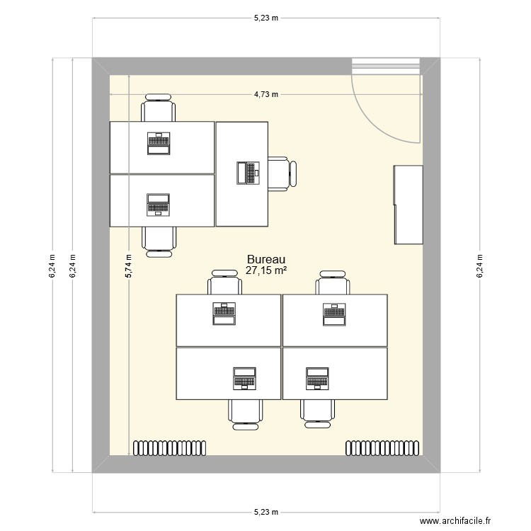 Bureau. Plan de 1 pièce et 27 m2