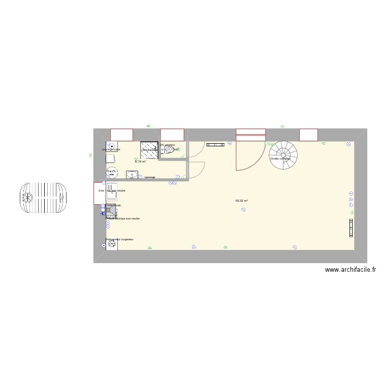bas grange. Plan de 3 pièces et 66 m2