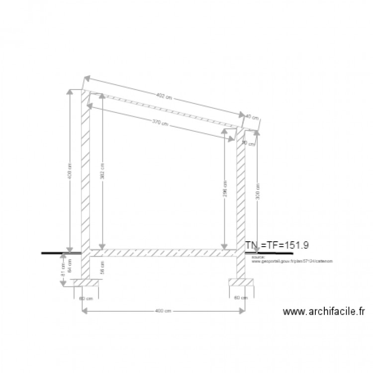 Plan de coupe fondations. Plan de 0 pièce et 0 m2