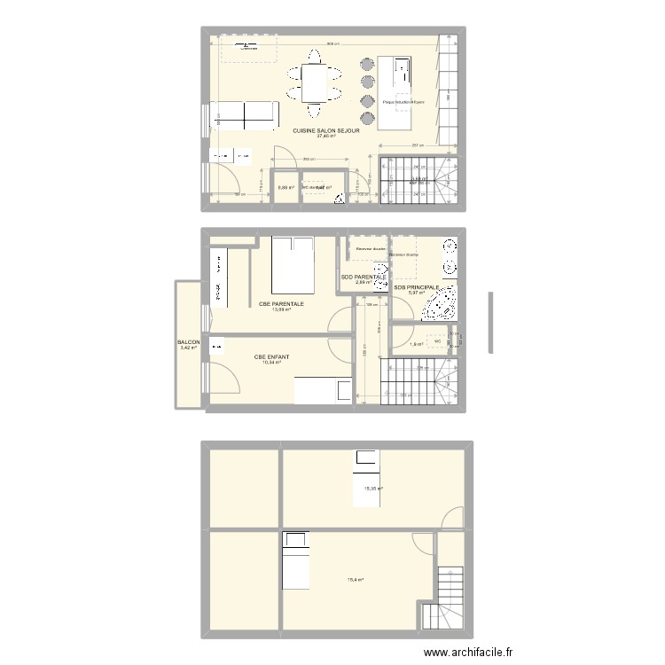 MAISON GRESY 0622. Plan de 18 pièces et 136 m2