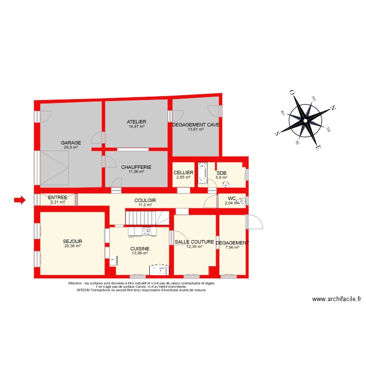 BI 7970 RDC. Plan de 17 pièces et 148 m2