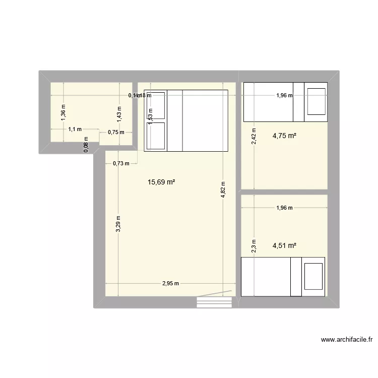11 escalier du juge mezzanine. Plan de 3  et 25 m²