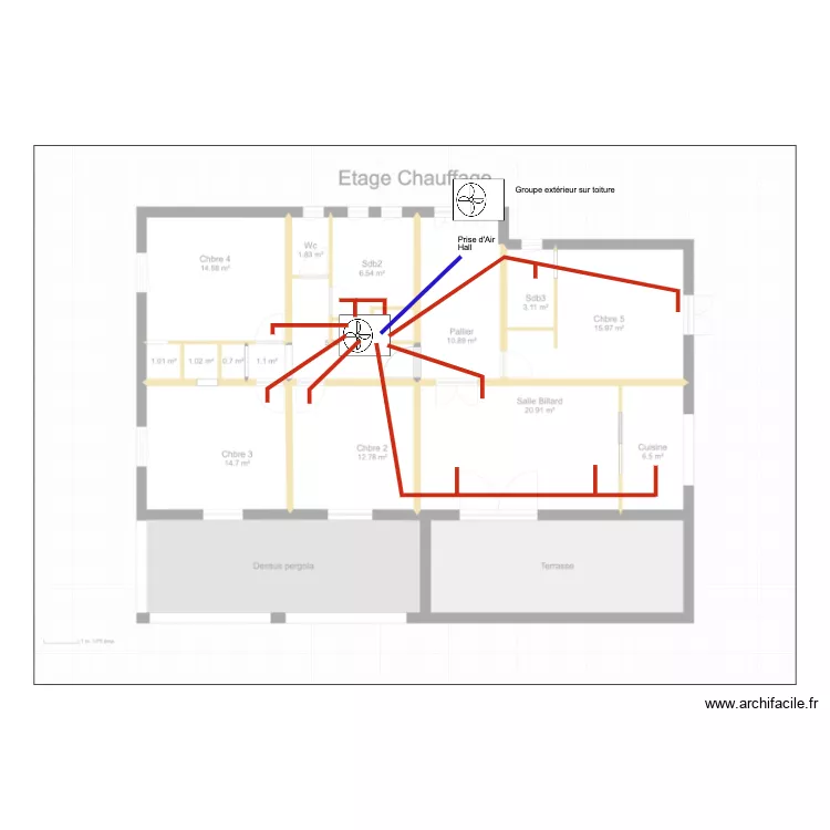 Chauffage etage. Plan de 