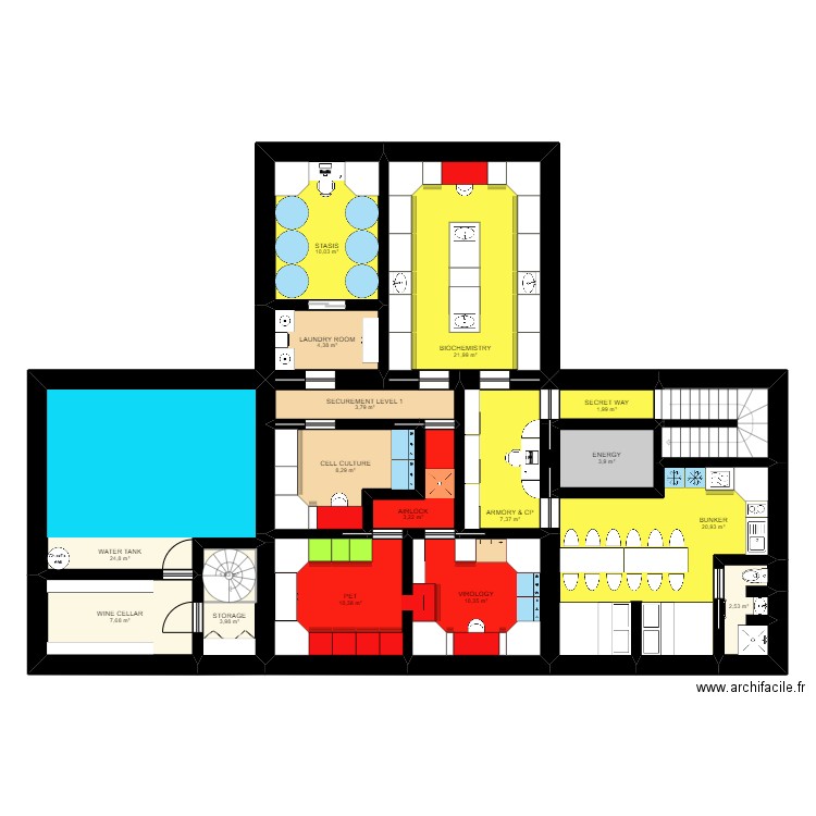 Manoir V2023 tripart. Plan de 69 pièces et 628 m2