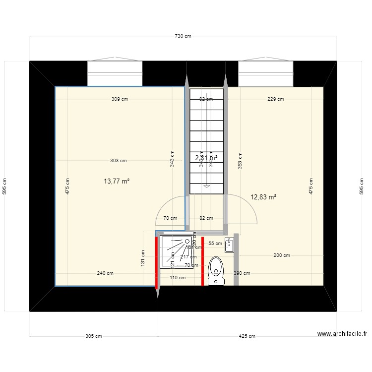 lesco étage nouveau douche poutre. Plan de 0 pièce et 0 m2