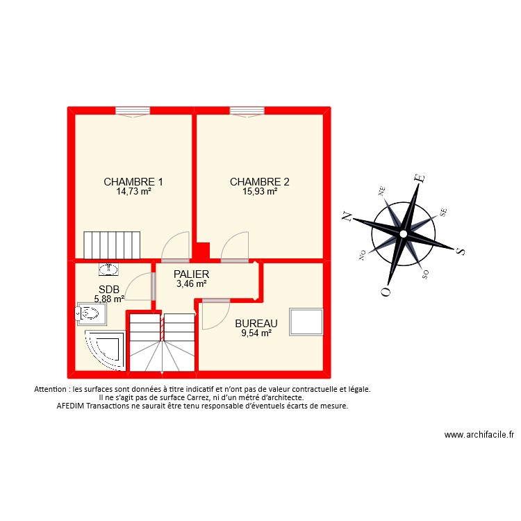 BI9996 ETAGE . Plan de 8 pièces et 52 m2