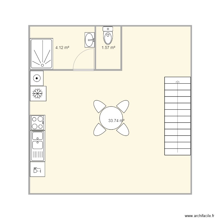 Les couts M2 bas (implantation 1). Plan de 3 pièces et 39 m2