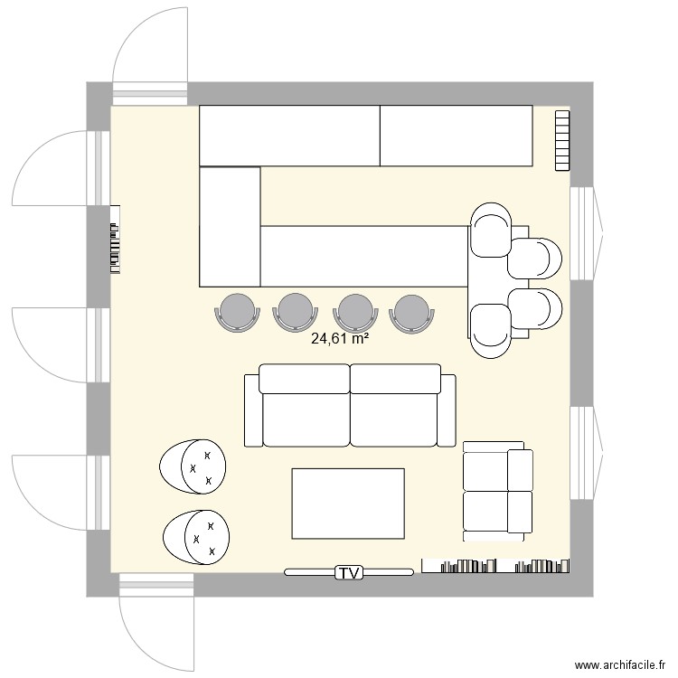 Salon 1. Plan de 1 pièce et 25 m2