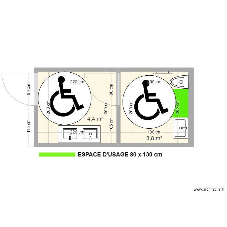 TEST WC LA FABRIQUE. Plan de 2 pièces et 8 m2