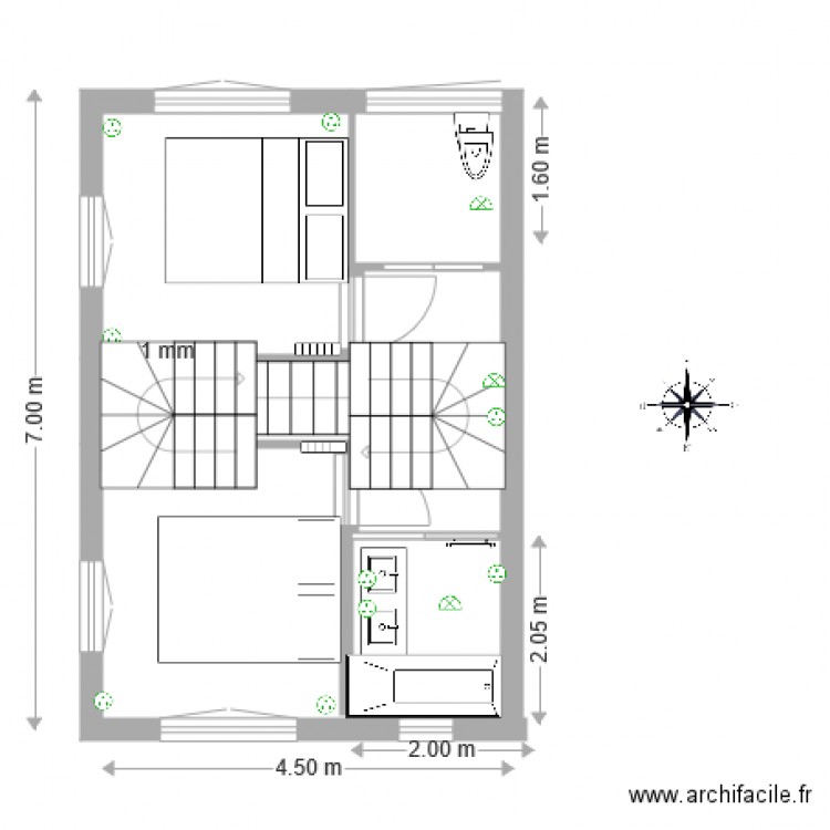 Variante 2 ESC quart tournant en vis à vis. Plan de 0 pièce et 0 m2