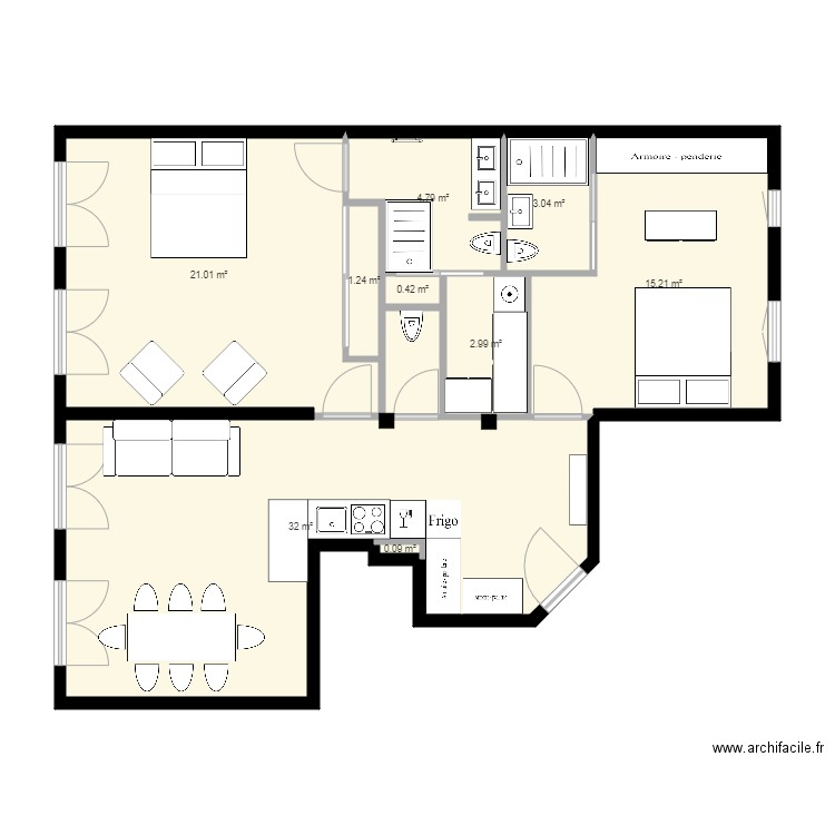 M. CEBE Etat Projeté. Plan de 9 pièces et 81 m2