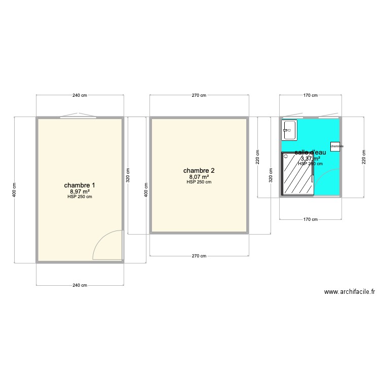 les pièces. Plan de 3 pièces et 20 m2