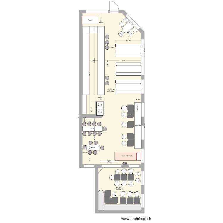 Nouveau plan - avec nouveau comptoir. Plan de 2 pièces et 82 m2