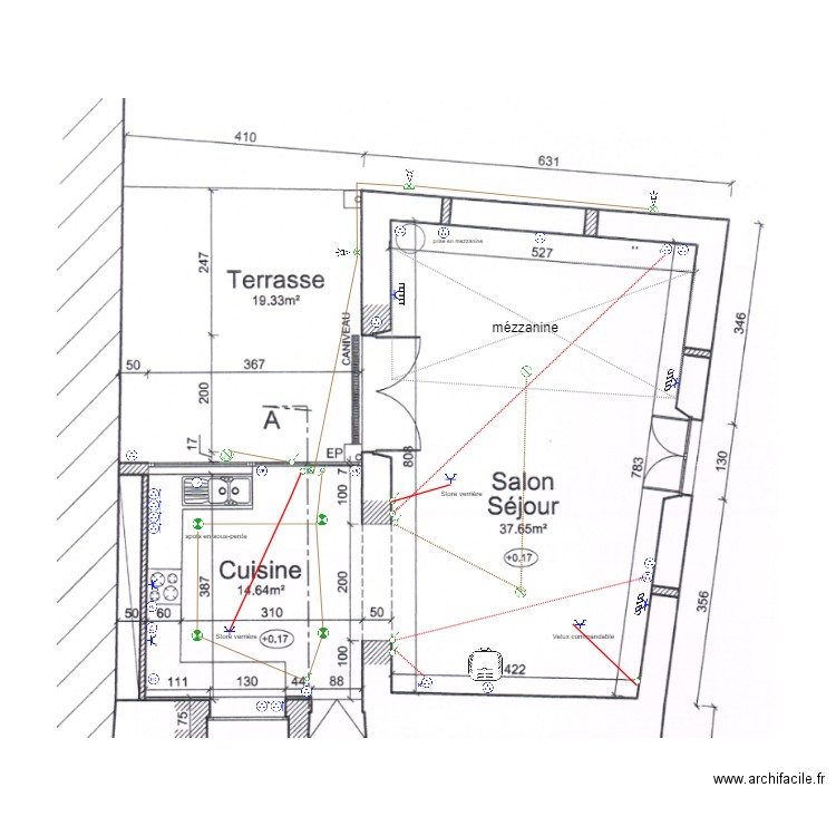 cuisine salon . Plan de 0 pièce et 0 m2