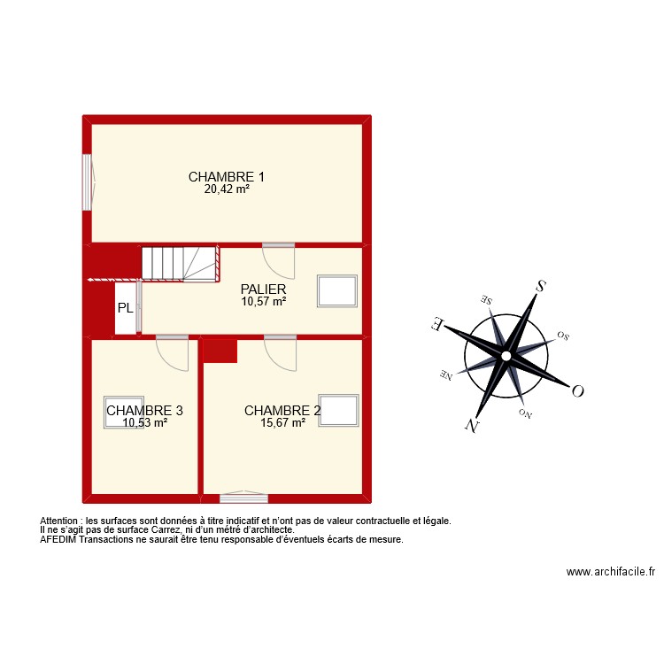 BI 8089 ETAGE. Plan de 8 pièces et 61 m2