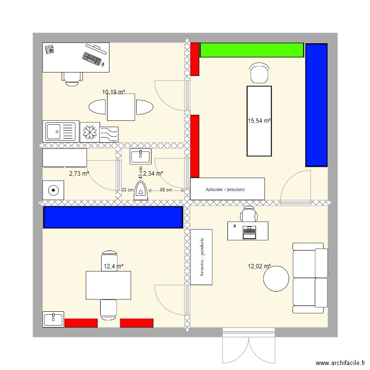 Institut. Plan de 6 pièces et 55 m2