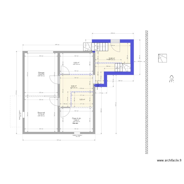 AJ RdJ curé et entrée  et oriel est. Plan de 7 pièces et 59 m2