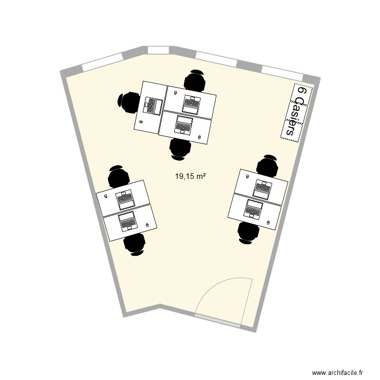 Bureau 514 avec 7 bureaux en 100. Plan de 1 pièce et 19 m2
