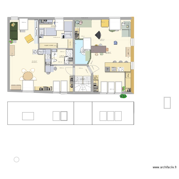  loft saskia 1 etage. Plan de 7 pièces et 116 m2
