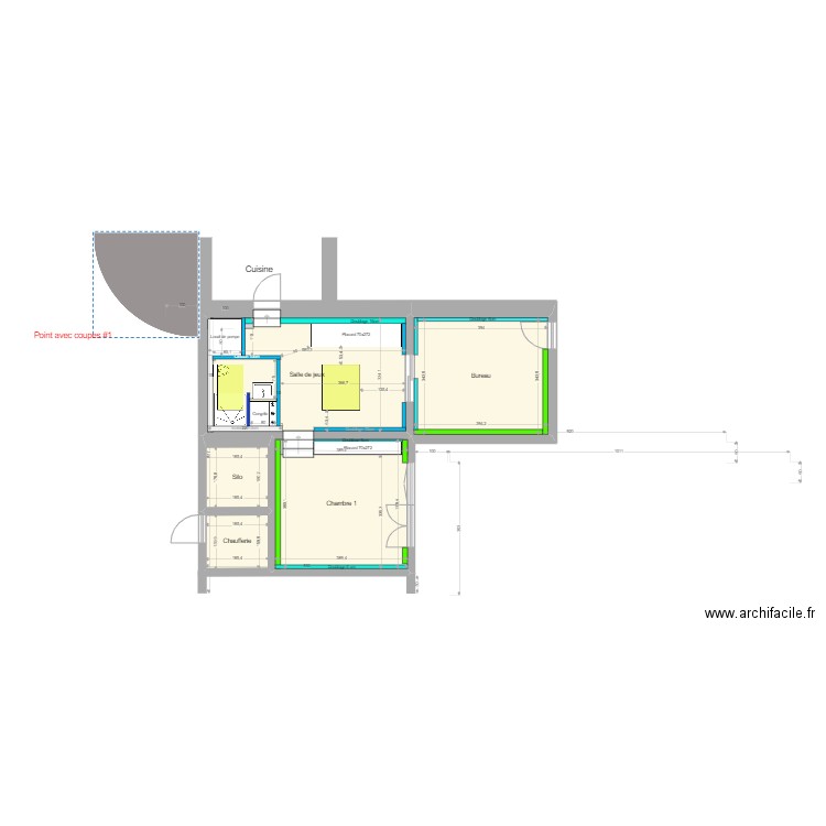 Appentis - Placo. Plan de 5 pièces et 54 m2