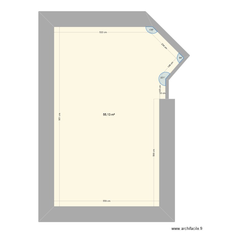 Veranda. Plan de 1 pièce et 55 m2