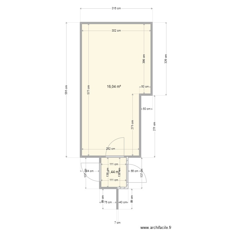 vestiaire B11 B12. Plan de 2 pièces et 17 m2