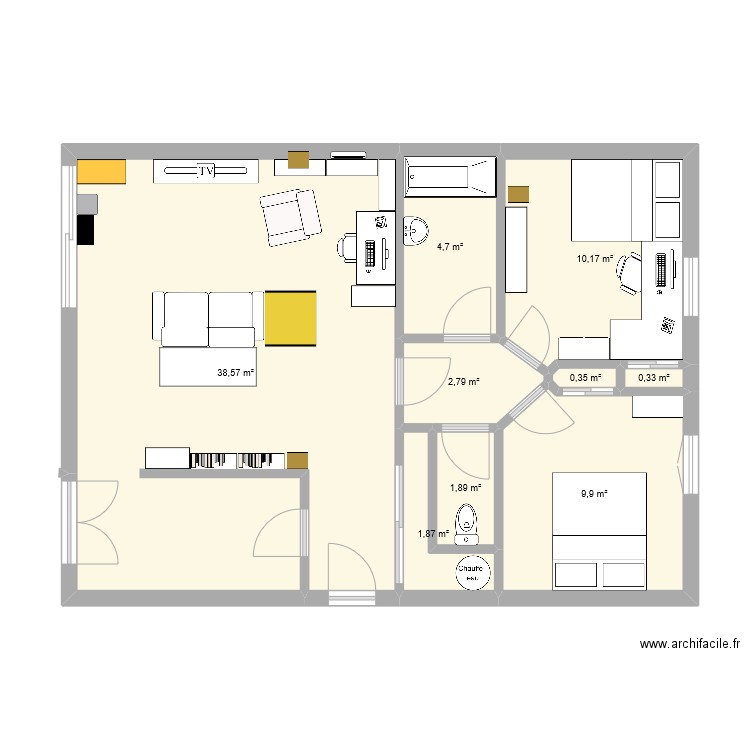 Salon. Plan de 9 pièces et 71 m2