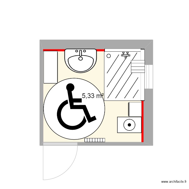 SDB. Plan de 1 pièce et 5 m2