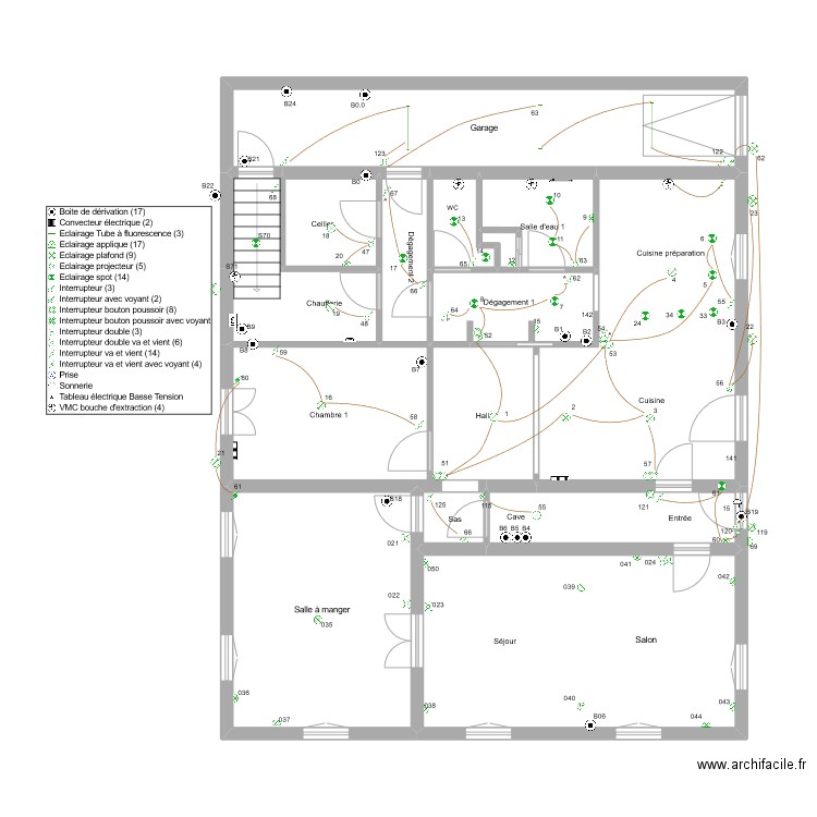 fleurentdidier rdc Eclairage 1. Plan de 15 pièces et 139 m2