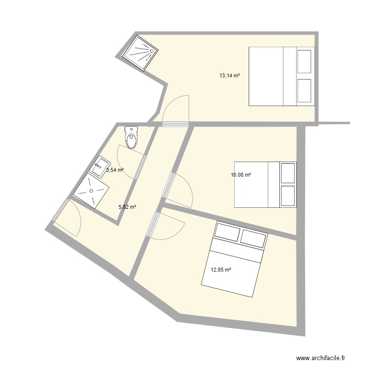 spa duplex étage V2. Plan de 5 pièces et 45 m2