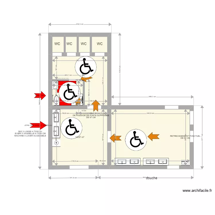  A4 KOAWA ROchetaill&eacute;e - sanitaire sous le chateau PMR. Plan de 