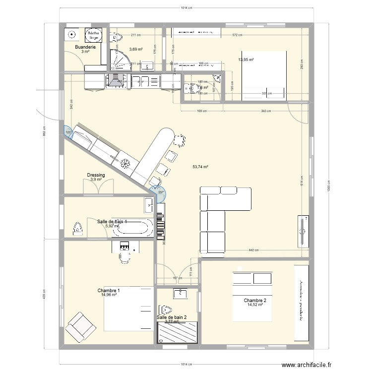 plan de maison HM. Plan de 10 pièces et 119 m2