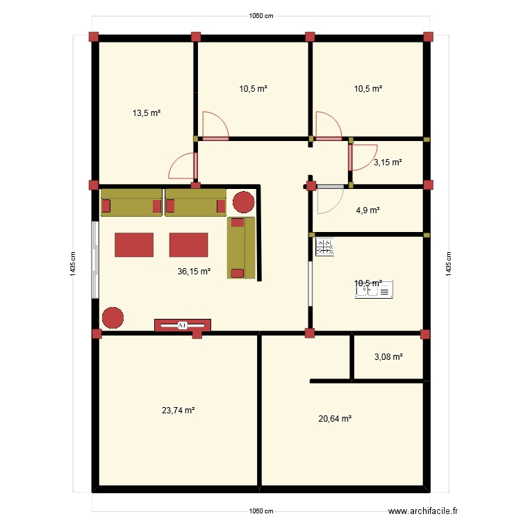 paln prj30ARC. Plan de 10 pièces et 137 m2